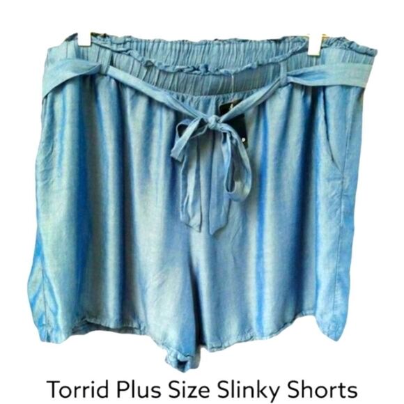 Torrid Plus Size Blue Silky Comfortable  Shorts. - Picture 2 of 7